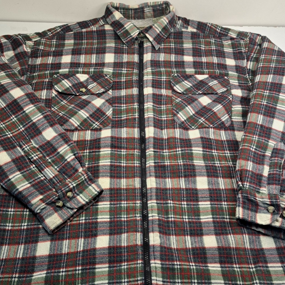 Wilderness Sherpa Lined Flannel Shirt Jacket Men XL Full Zip Plaid Outdoors Gorp